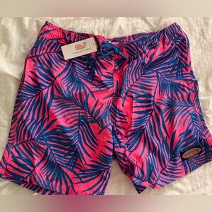 Vineyard Vines Pink and Blue Tropical Swim Trunks